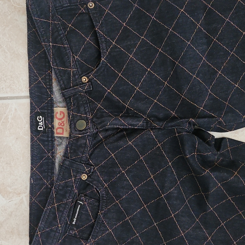 Dark Denim and Tan Stiching Patterned Pants - Picture 3 of 7